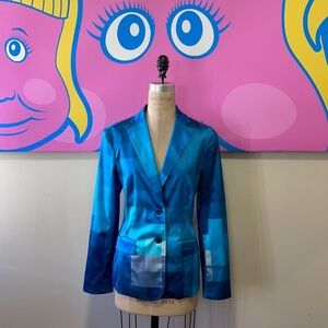 Moschino Jeans Blue Plaid Stretch Satin Blazer